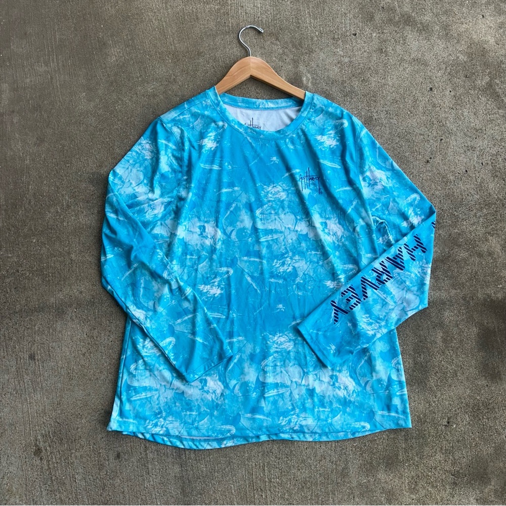 Guy Harvey Women Sun Protection Performance Shirt Size 1X Fish Print Blue